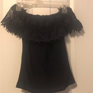 Navy blue off the shoulder top,spandex and crochet